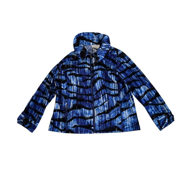Chicos Zenergy Jacket Size XL 3 Blue Black Zip Up Pockets Tech Work-Out Stretch - Picture 1 of 12